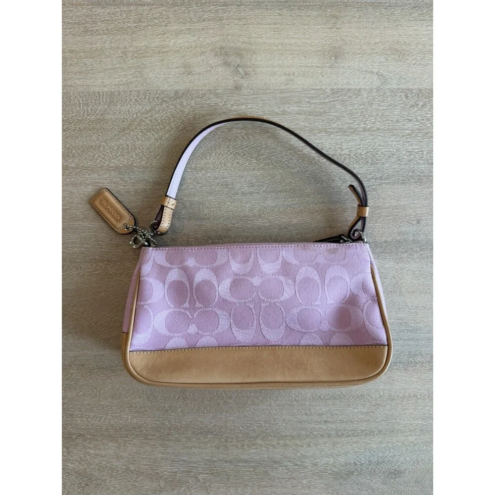 Coach Y2K Vintage 6094 Baby Pink Signature Demi Shoulder Bag Pouchette Leather